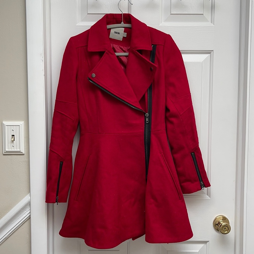 ASOS Red Wool Blend Coat, Size 2 - Picture 2 of 7